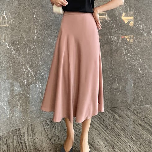 Acetate Satin A-Line Skirt, Satin Large Skirt - ROUTINE FASHION